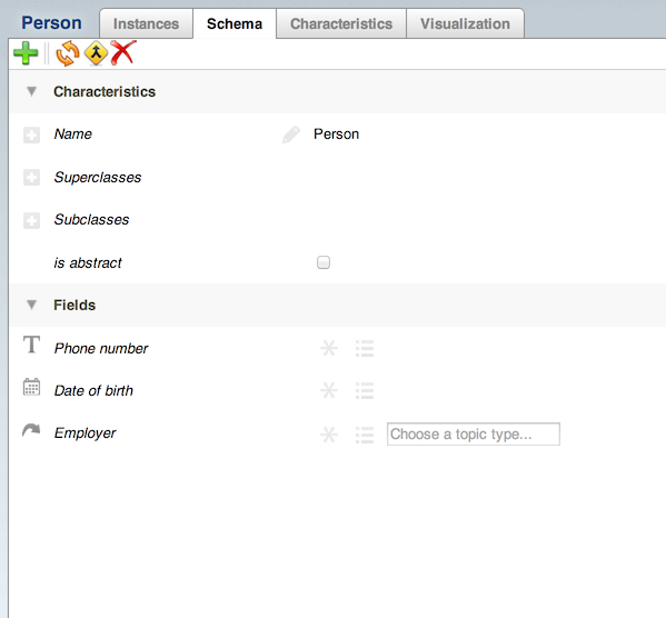 The 'person' topic type, showing some fields